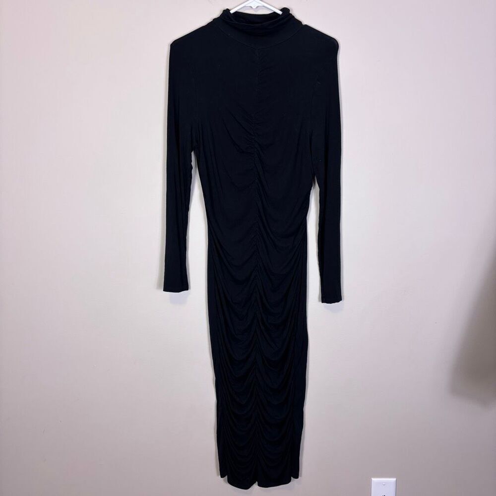 Veronica Beard Black Mock Neck‎ Ruched Front Long Sleeve Dress Medium